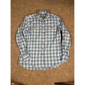 Ariat Rebar Work Shirt Mens XXL Teal White Plaid Button Down Long Sleeve